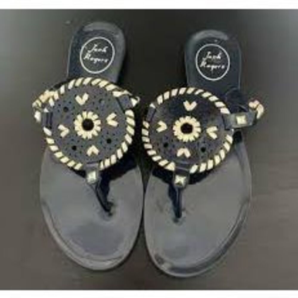 Jack Rogers Size 4 Georgica Jelly Sandals Black Medallion Boho Flip Flop